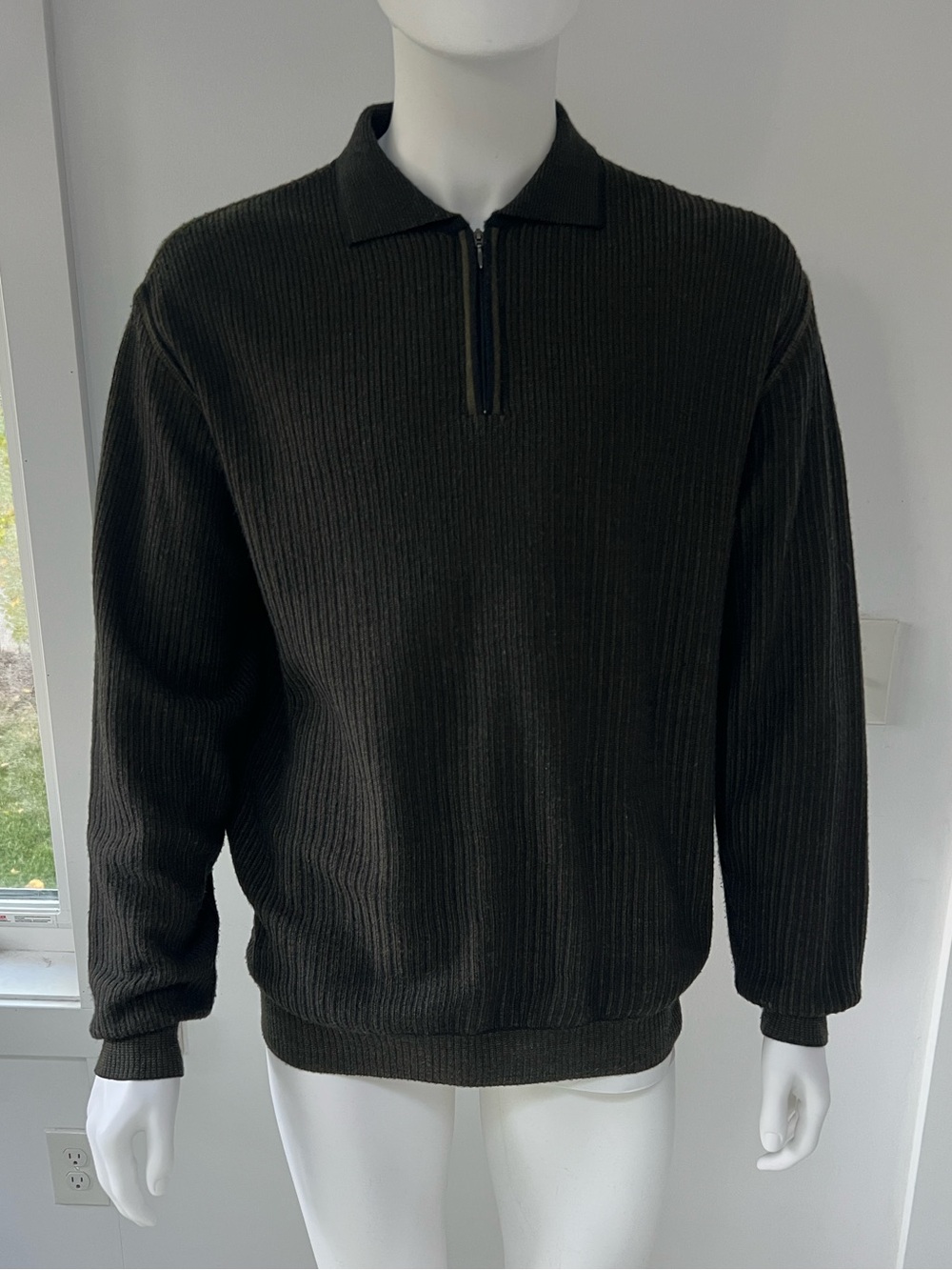 Men's Zip-Front Ribbed Wool Blend Sweater Made in Italy Point of Italy Large